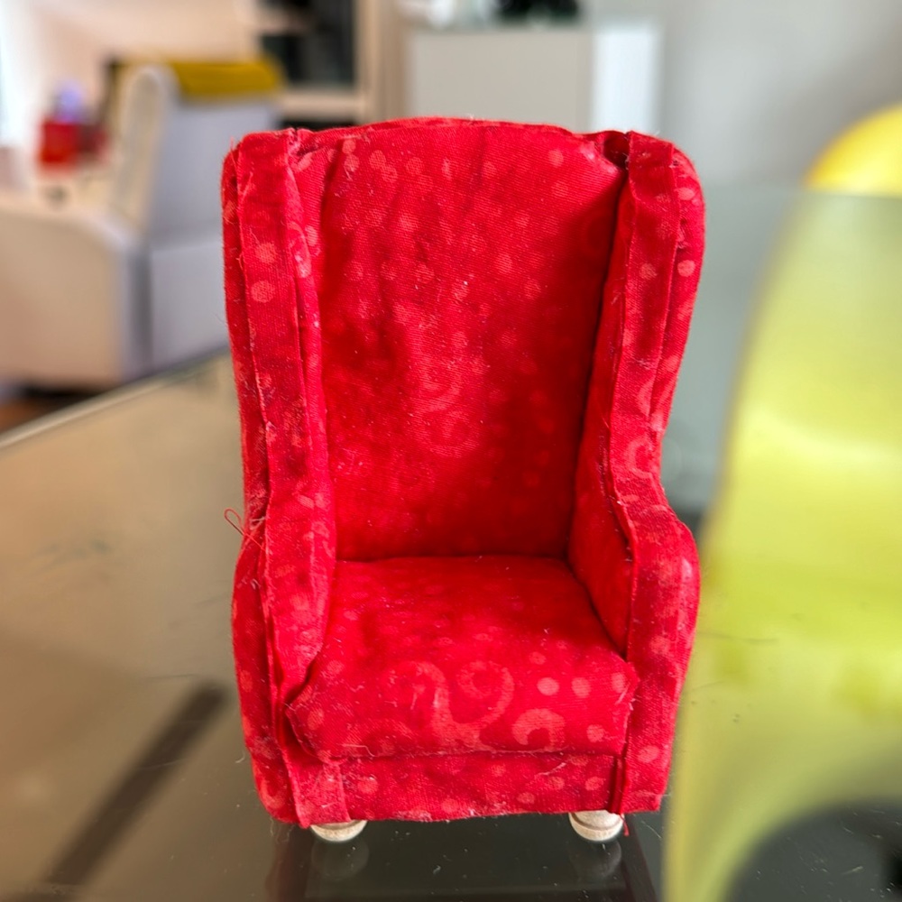 Miniature Red Wingback Chair Dollhouse